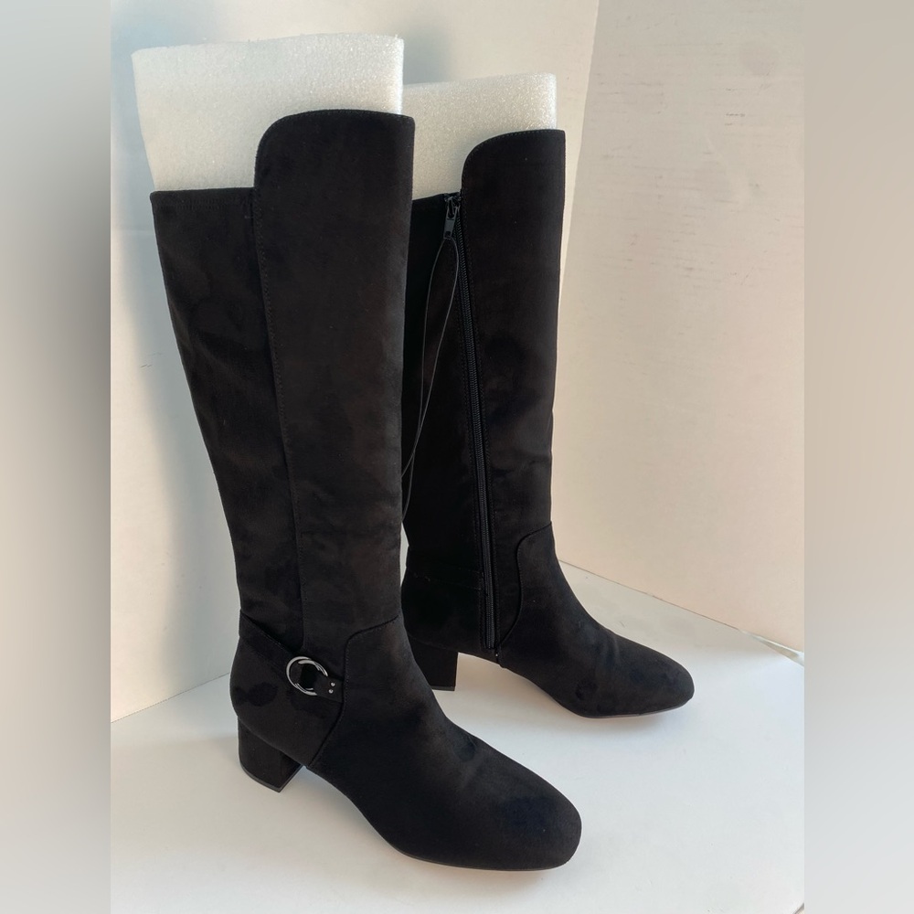 East 5th Memory Foam Knee High Boots Women Sz9M Black Suede Round Toe Block Heel